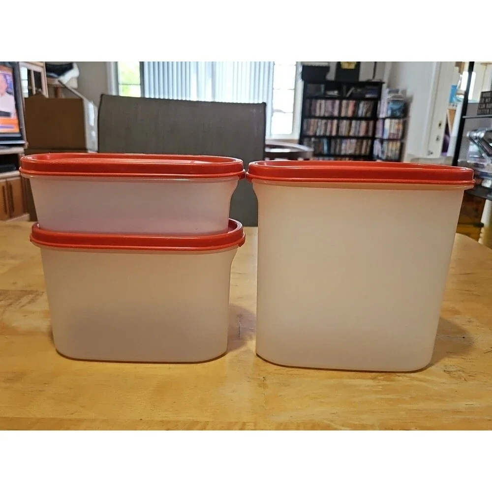 Set of 3 Vintage Tupperware Modular Mates 1613, 1612, 1611 Sz 1,2 & 3 W Red Lid